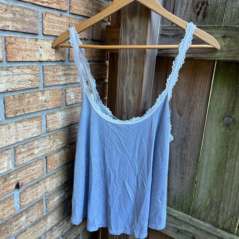 Victoria's Secret Blue Camisole with White Lace Trim